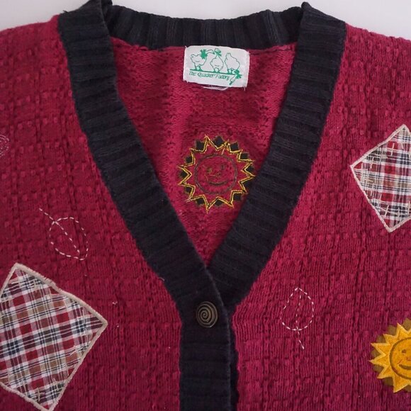 Vintage Quacker Factory Maroon Knit Embroidered Button Knit Cardigan Sweater M - Picture 11 of 11